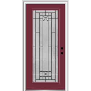 36 in. x 80 in. Courtyard Left-Hand Full Lite Decorative Painted Fiberglass Smooth Prehung Front Door, 6-9/16 in. Frame