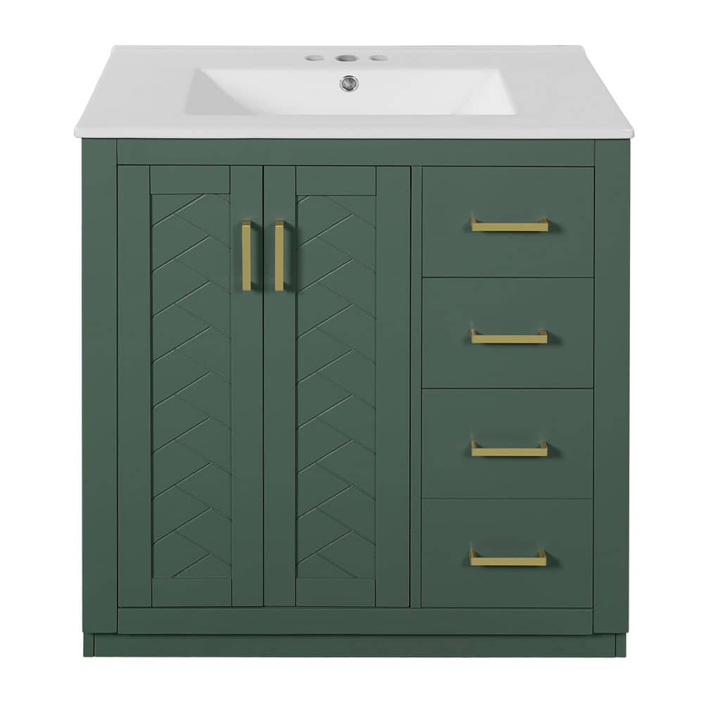 30 in. Green Wood Rectangle Vessel Sink Bathroom Vanity Combo with 3 Drawers and Soft Closing Doors price history on PriceWatchPro