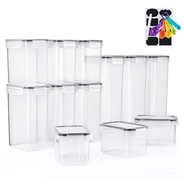 Food Storage Containers, 12 Pieces, Clear, Air Tight, Multipack, Dry Food Dispensers Set with Scoops, Labels Marker