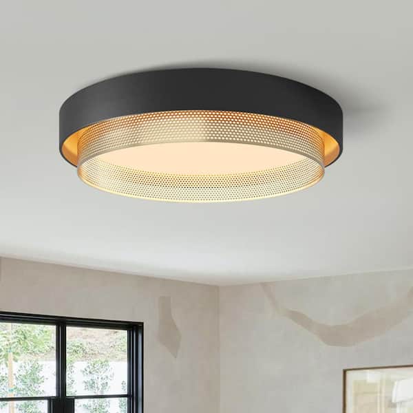 Y'INSP 19.69 in. 38-Watt Modern Black Integrated LED Flush Mount with White Acrylic Shade