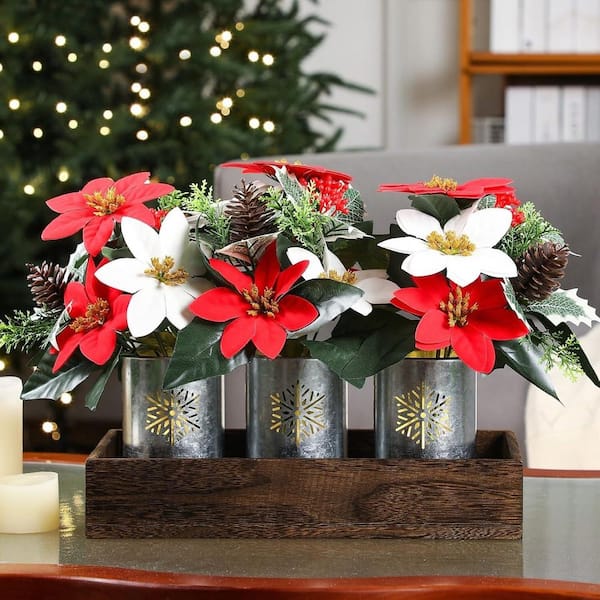 7 in. Red Mini Artificial Poinsettia Christmas Tabletop