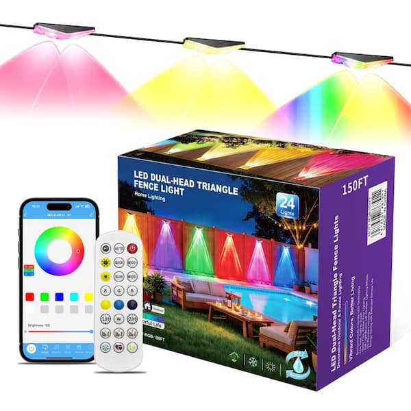 RGBIC Pro 24-Light 150 ft. Outdoor Plug-in Integrated LED Puck String-Light, Dual Head Fence Light w/ Remote/App Control