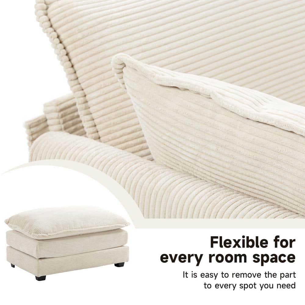 Close-up of the ribbed fabric and flexible ottoman component of the sectional sofa.