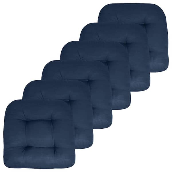Sweet Home Collection 19 in. x 19 in. x 5 in. Solid Tufted Indoor/Outdoor Chair Cushion U-Shaped in Navy Blue (6-Pack)