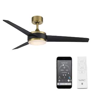 Mod 54 in. 3000K Integrated LED Indoor/Outdoor Satin Brass Matte Black Ceiling Fan with Light Kit and Remote