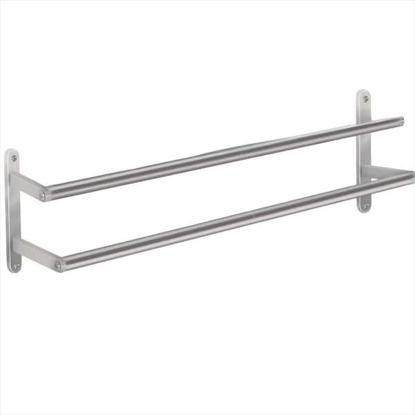 24 in. Wall-Mounted Stainless Steel Double Bath Towel Bar in Brush Nickel, Double Towel Rod Towel Rail Hanger