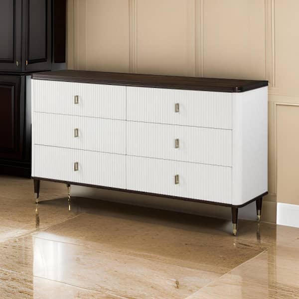 Benjara White and Brown 6-Drawers 66.5 in. Dresser Without Mirror BM309466 Benjara White and Brown 6-Drawers 66.5 in. Dresser Without Mirror BM309466