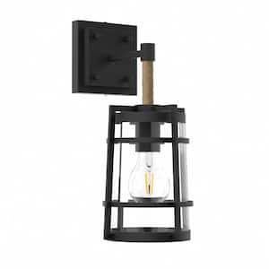 Houston 7 in. 1-Light Matte Black Farmhouse Wall Sconce with Clear Glass