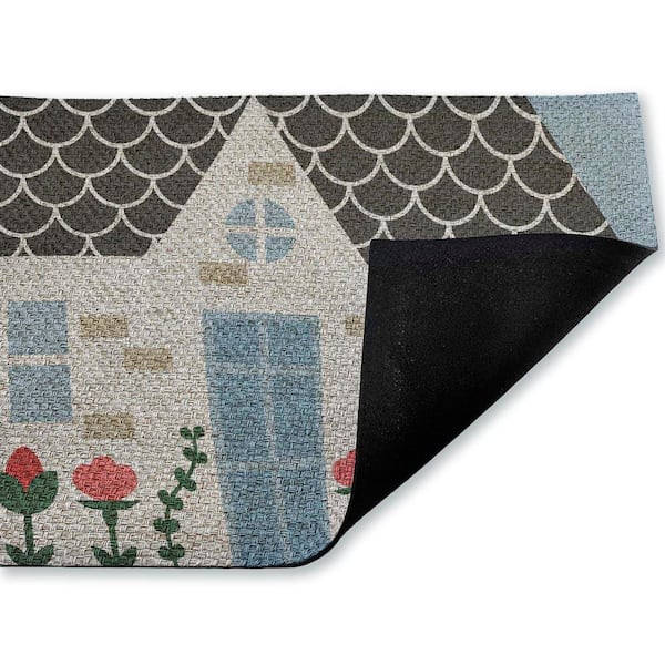Quaint Cottage Garden Blue 18 in. x 30 in. Polyester Non-Slip Outdoor Door Mat
