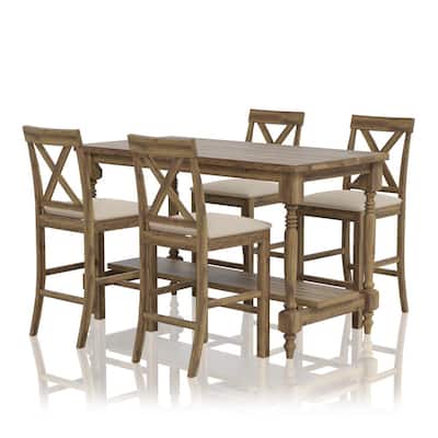 Simma 5-Piece Rustic Oak Counter Height Table Set