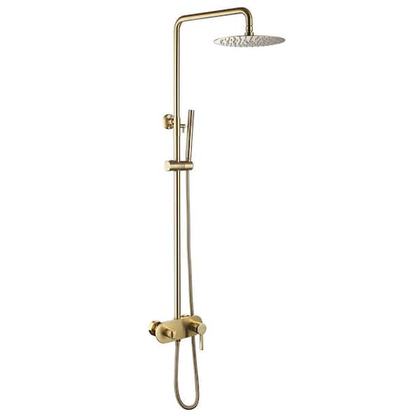 Tomfaucet 3-Spray Wall Bar Shower Kit with Hand Shower and Tub Faucet in Brushed Gold