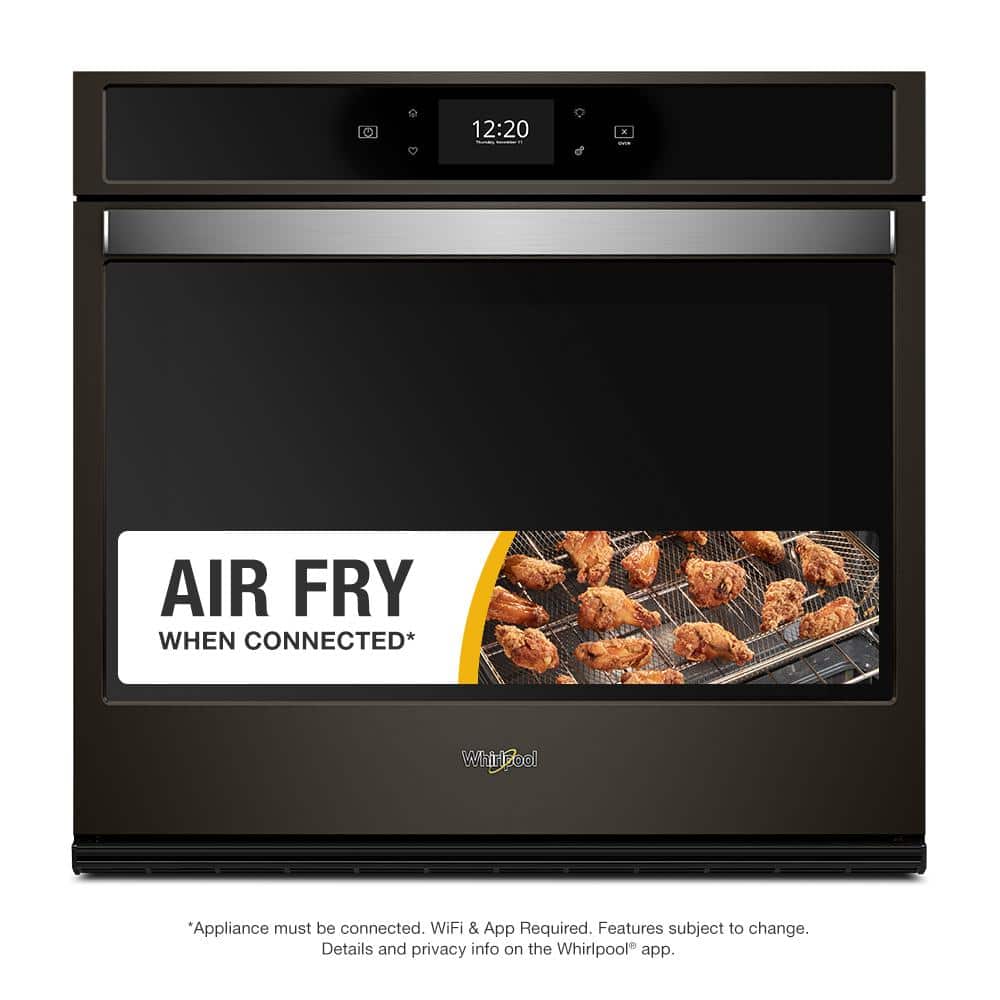 Whirlpool 30 in. Smart Single Electric Wall Oven with Air Fry, When Connected in Fingerprint Resistant Black Stainless Steel