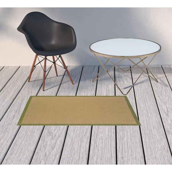 Beige 2 ft. x 4 ft. Loomed Border Polypropylene Rectangle Indoor/Outdoor Area Rug
