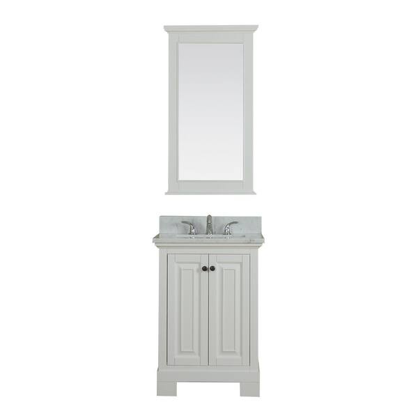 Alya Bath Richmond 24 in. W x 22 in. D Vanity in White with Marble Vanity Top in White with White Basin and Mirror