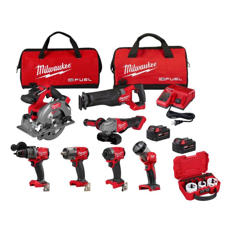 M18 FUEL 18V Brushless Cordless 7-Tool Combo Kit w/ (2) 5. 0Ah Batteries, Charger, 2 Bags with Hole Dozer 8-Pc Kit price history on PriceWatchPro