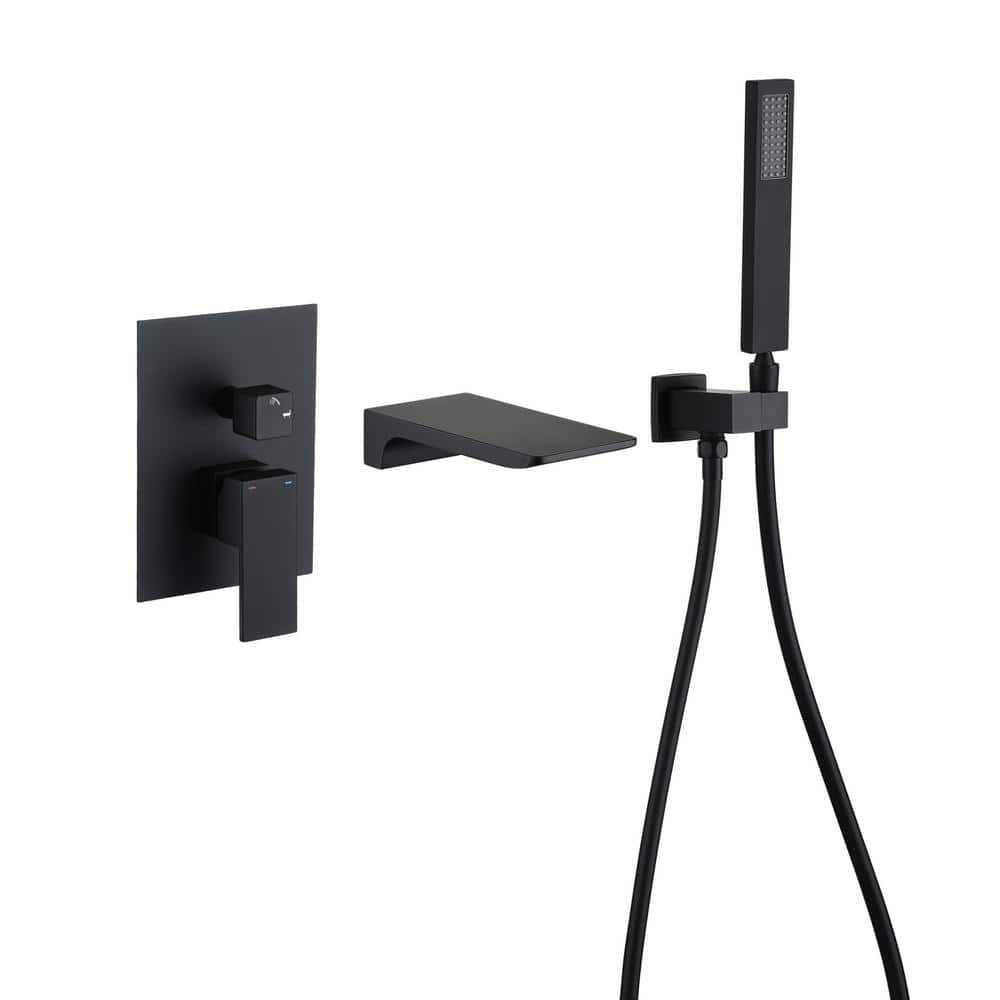Single-Handle 1-Spray Settings Wall Mount Tub and Shower Faucet in black Va