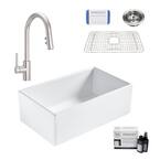 Bradstreet II All-in-One Stainless Fireclay 30 in. Single Bowl Farmhouse Kitchen Sink with Pfister Stellen Faucet
