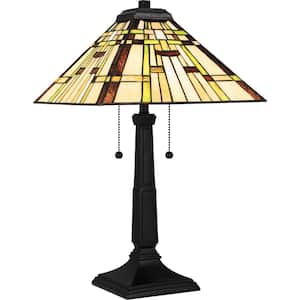 Mill Run 23 .25 in. Matte Black Table Lamp with Tiffany Glass Shade