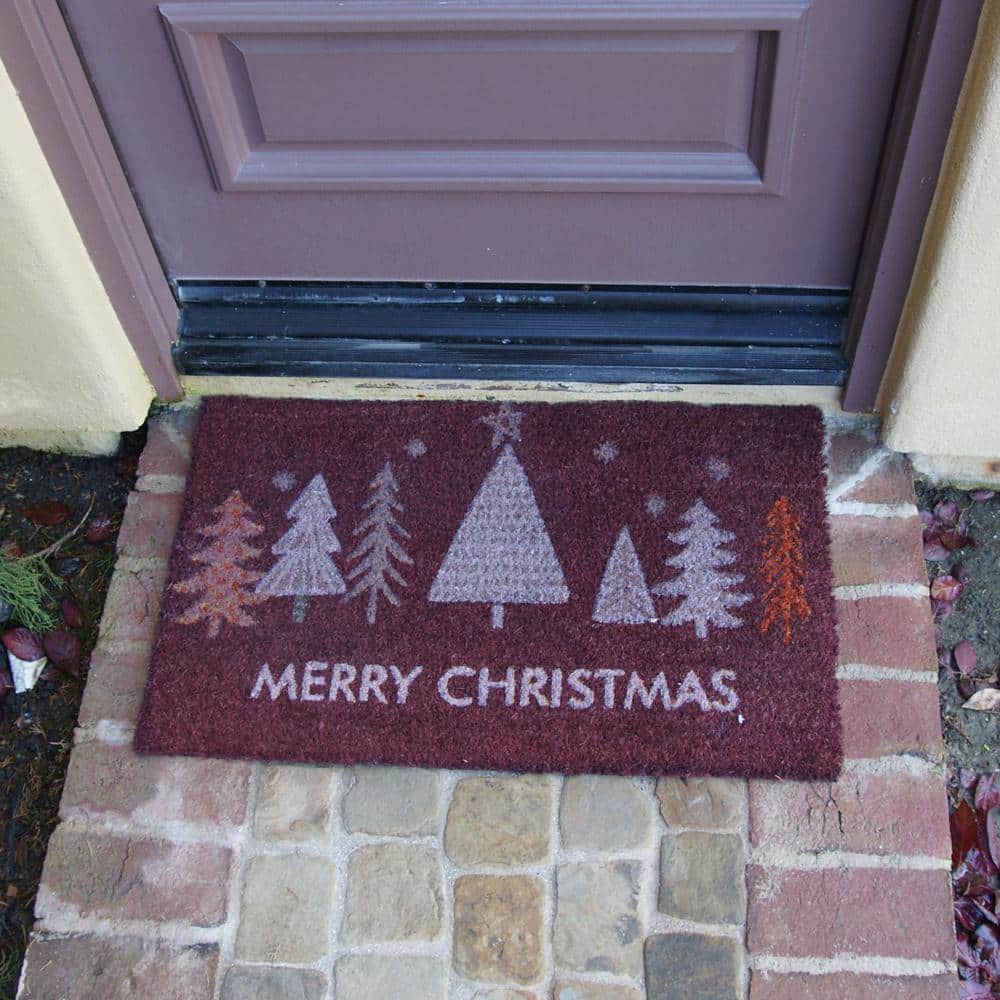 Red Coir Christmas Trees Outdoor Doormat 2-ft x 3-ft