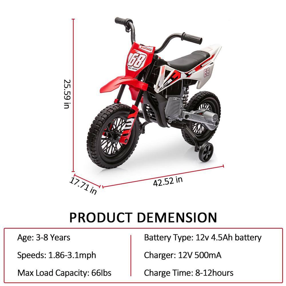 Garvee Red 12V Kids Electric Dirt Bike with Training Wheels