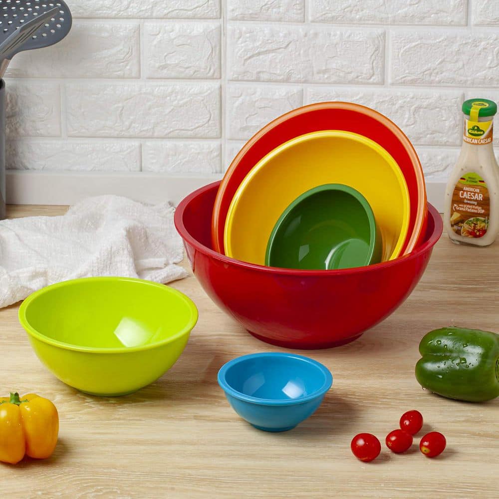 Anqtovp 11.8 in. 169 fl. oz. Rainbow Multi Color Plastic Mixing Bowls ...