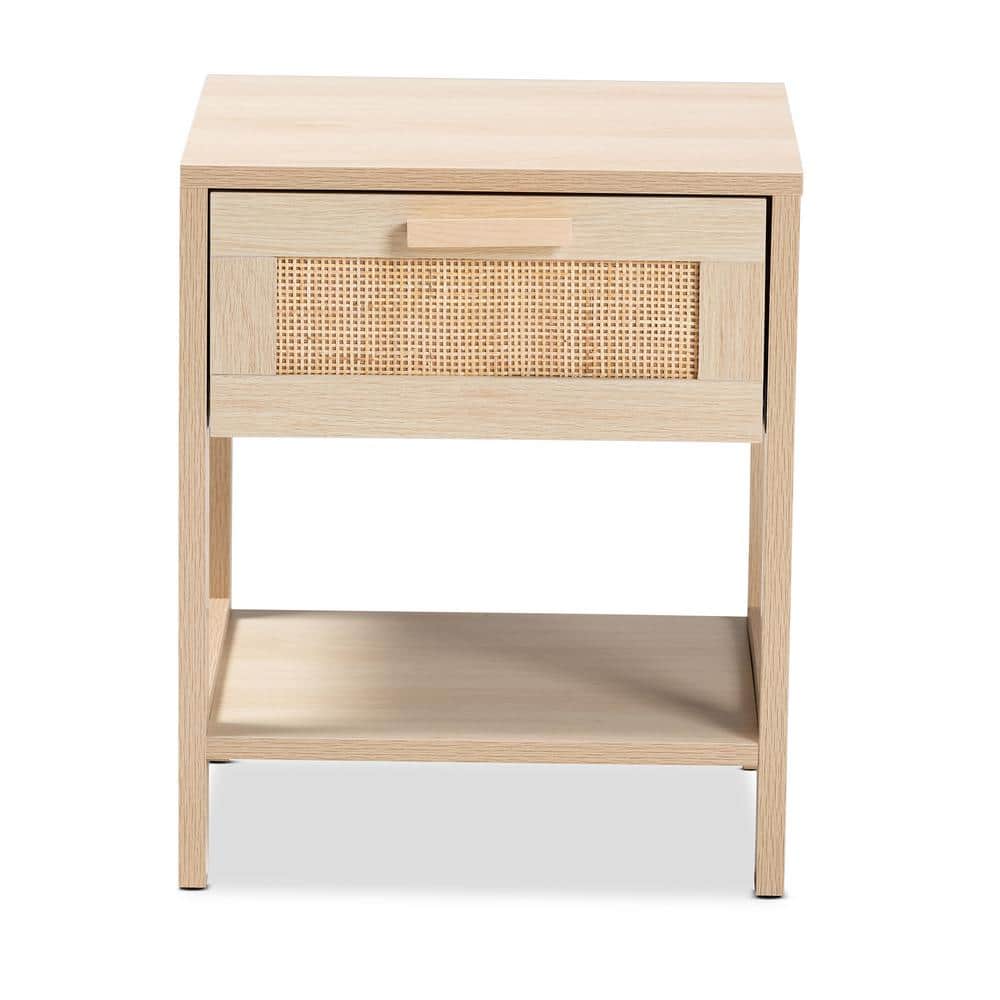 Sebille Light Brown Wood and Rattan 1-Drawer Accent Table