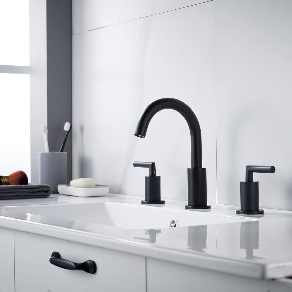 Matte Black Brass 8-inch Widespread Bathroom Faucet