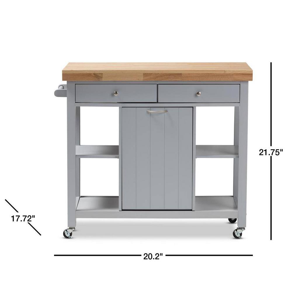 Light Gray Rubberwood Kitchen Island Cart with Storage