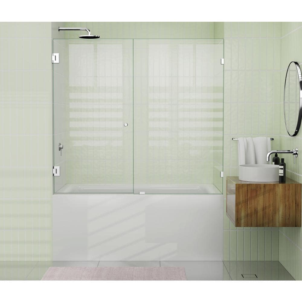Polished Chrome Frameless Glass Bathtub Shower Door