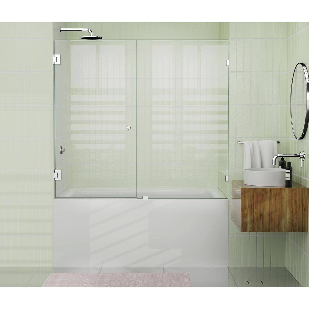 Illume 60" x 58.25" Frameless Clear Glass Bathtub Door with Chrome Finish