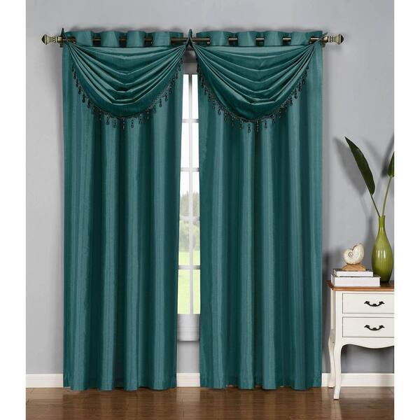 Window Elements Semi-Opaque Jane Faux Silk 84 in. L Grommet Curtain Panel Pair, Grey Teal (Set of 2)