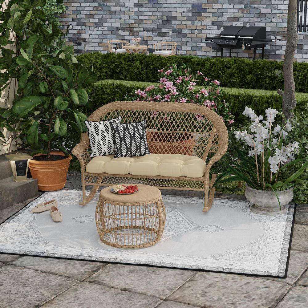 16" Black and White Geometric Leaves Reversible Outdoor Pillow