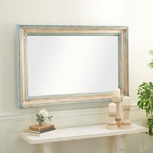 48 in. x 32 in. Carved Rectangle Framed White Floral Wall Mirror