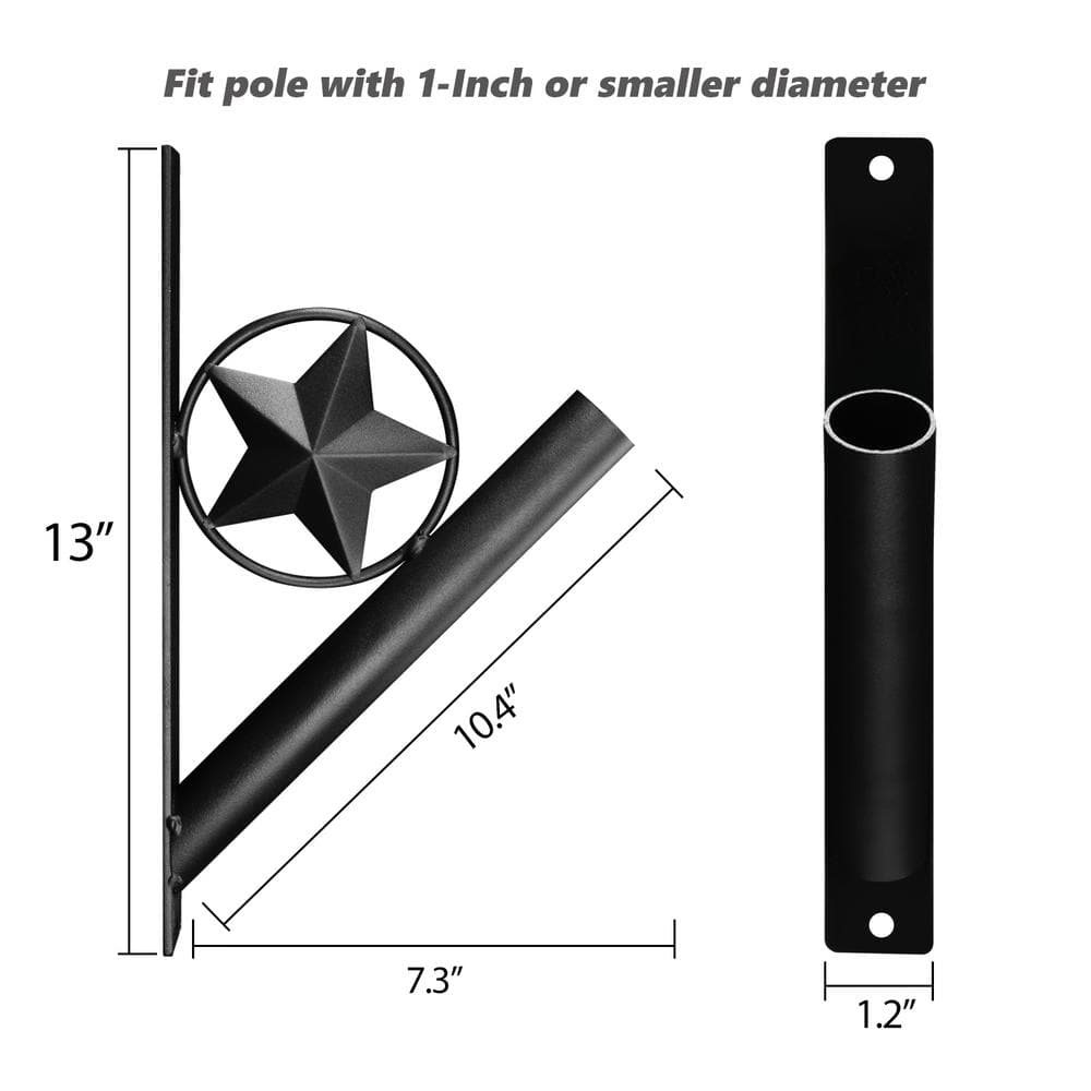 Black Wrought Iron Star Flag Pole Holder Bracket