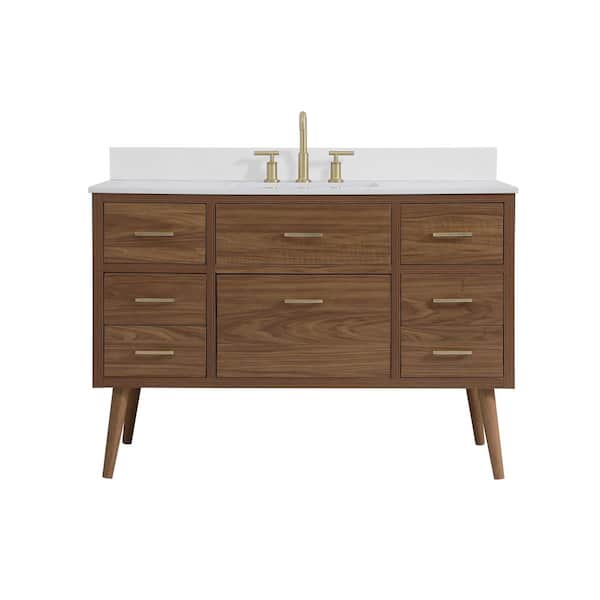 Unbranded Simply Living 48 in. W x 22 in. D x 33.5 in. H Bath Vanity in Walnut Brown with Ivory White Engineered Marble Top