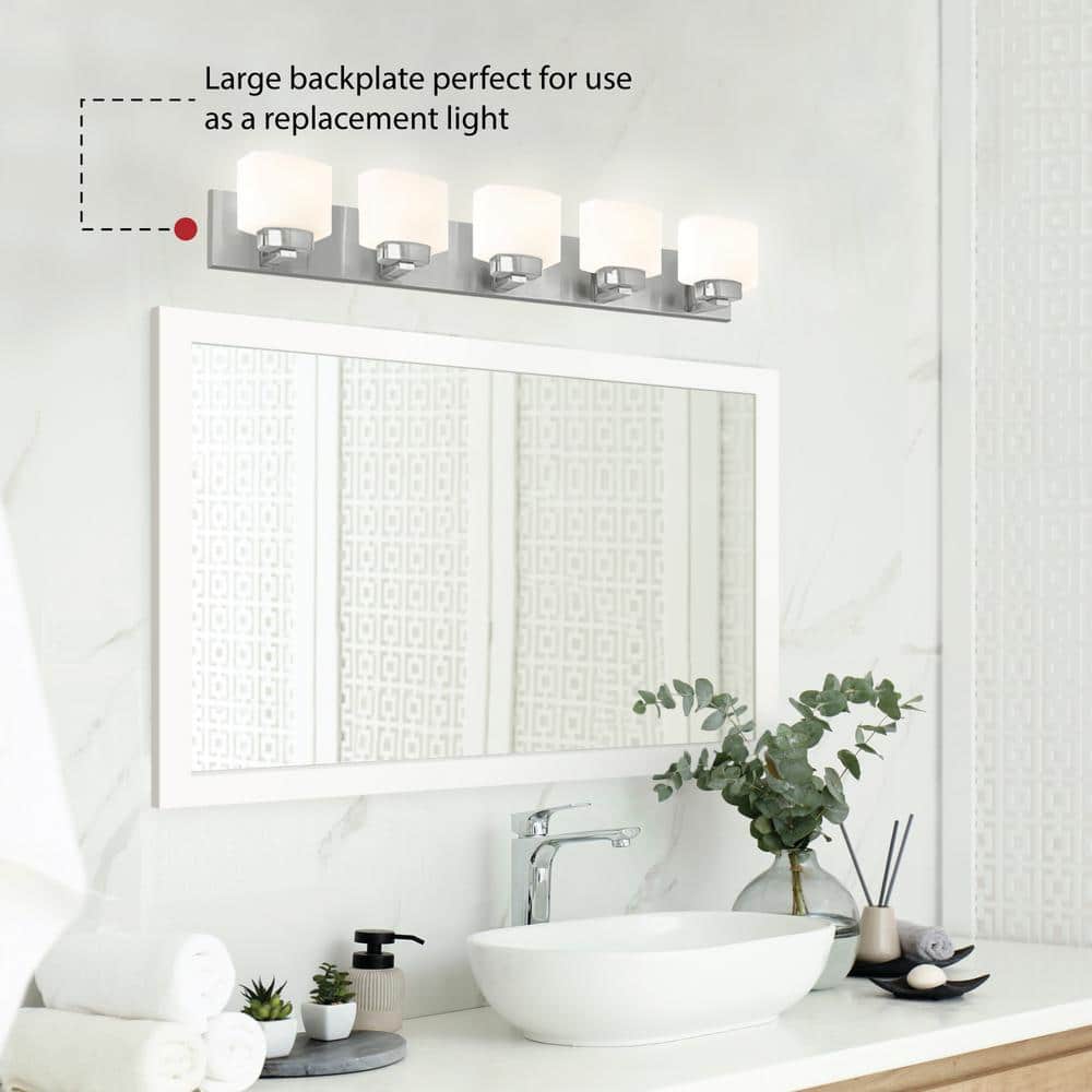 Satin Nickel 5-Light Vanity Light with Frosted Glass Shades