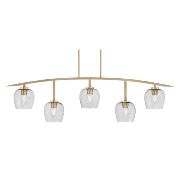 Unbranded Siena 51.25 in. 5-Light New Age Brass Chandelier with 6 in. Smoke Bubble Glass Shades, no bulbs included