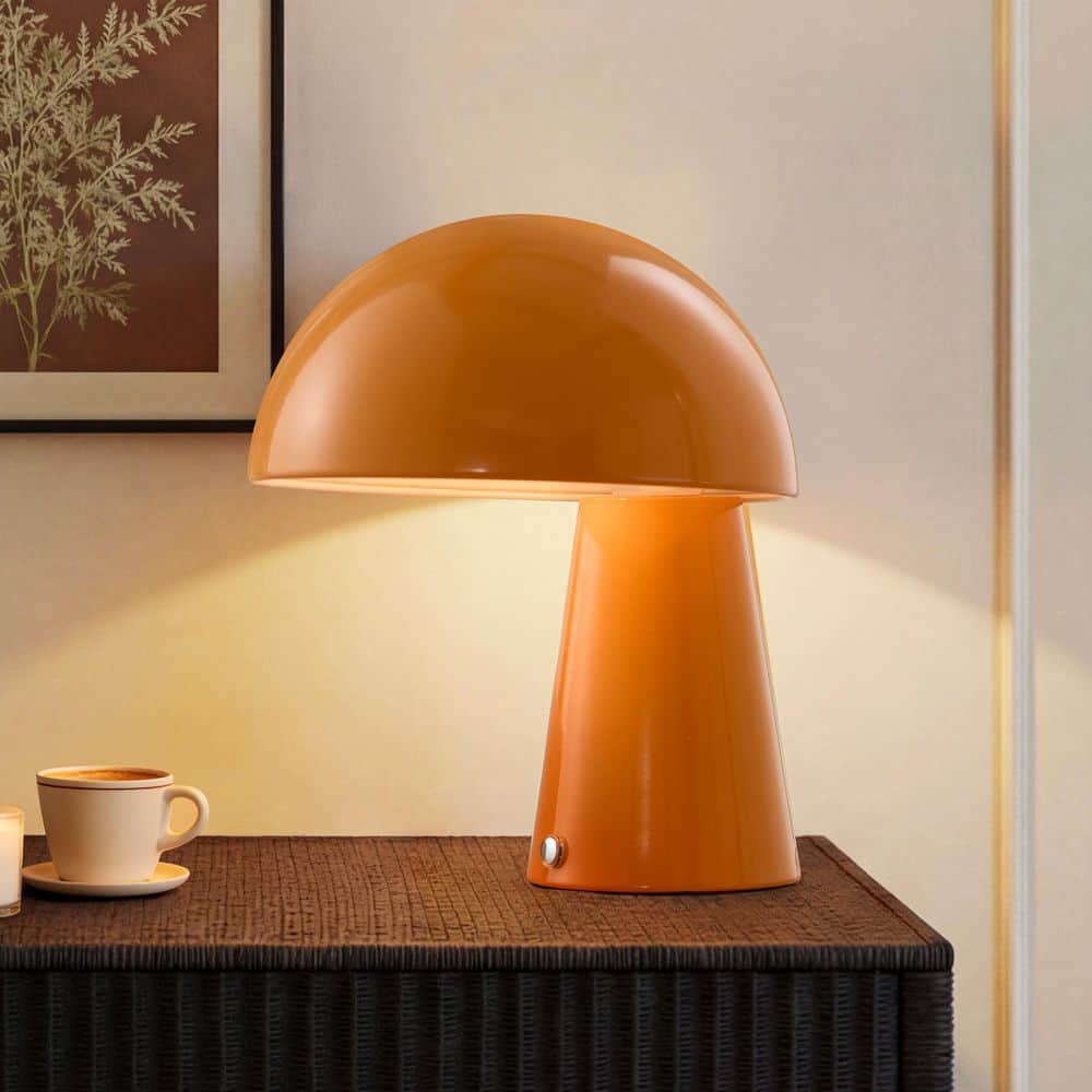 KAWOTI 9.5 in. Orange Modern Metal Mushroom Table Lamp with Dome