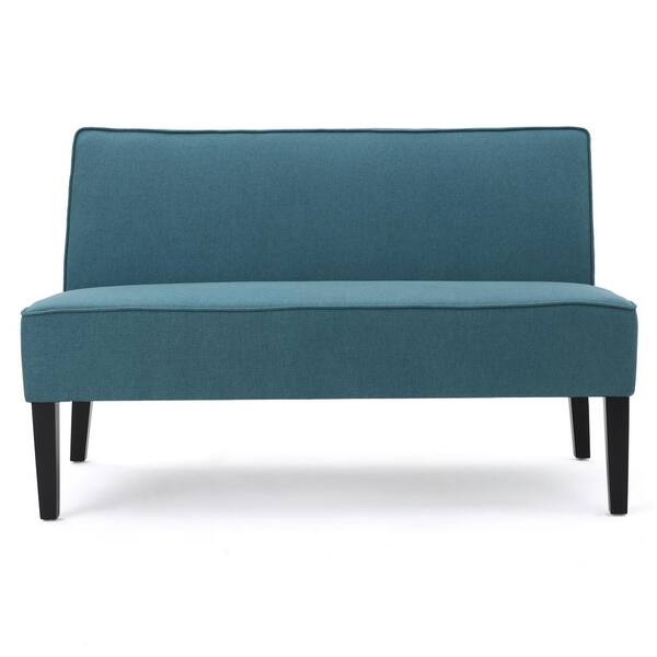 Noble House 30 in. Dark Teal Polyester 2-Seater Armless Loveseat with Wood Legs