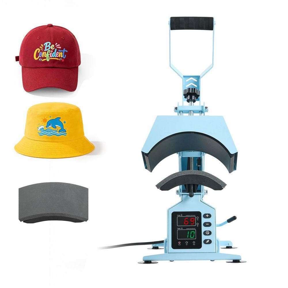 Hat Heat Press Machine, 2-Interchangeable Platens and Caps Stretcher, Precise Temperature and Time Control, Light Blue
