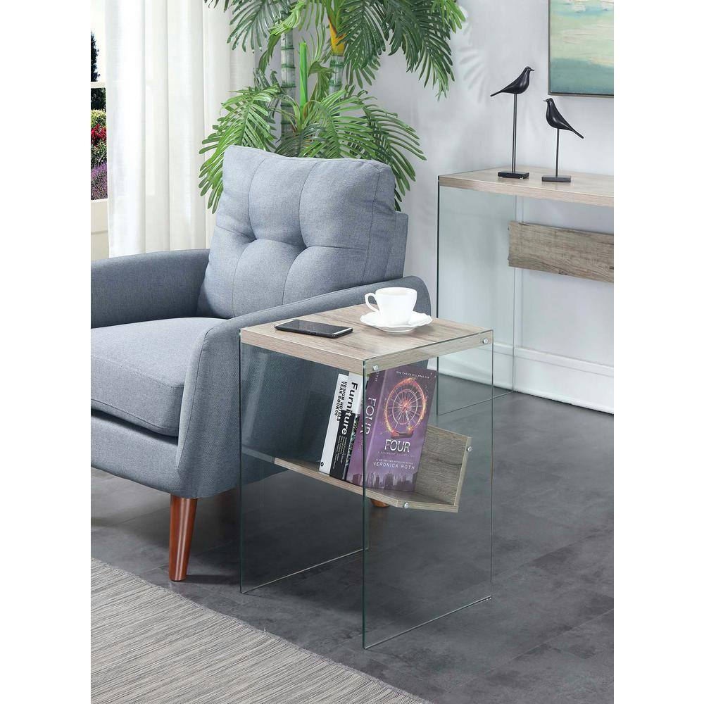 Sandstone and Glass Rectangular End Table with Lower Shelf