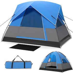 3-Person Outdoor Camping Tent with Removable Floor Mat for Camping Hiking Traveling-Blue