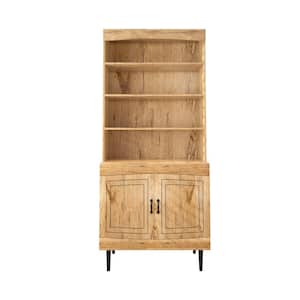 31.50 in. W x 15.75 in. D x 71.65 in. H Walnut Brown Linen Cabinet Kitchen Pantry with Doors and Adjustable Shelves