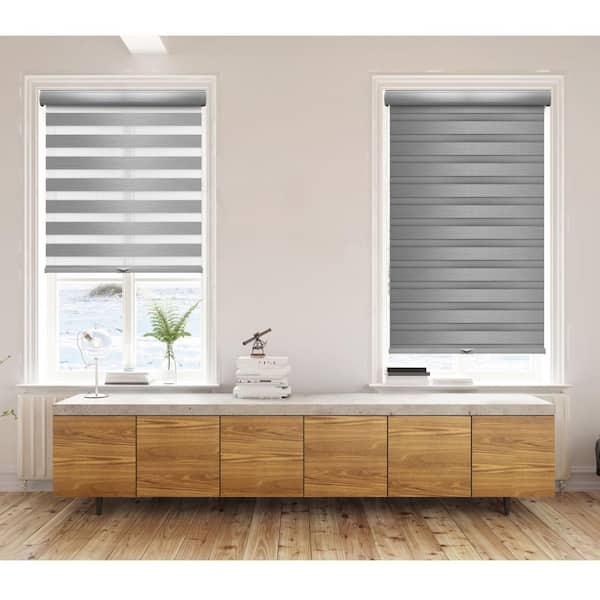 49"x72" Cordless Blackout Roller Shades Free-Stop Dual Layer Zebra Blinds 