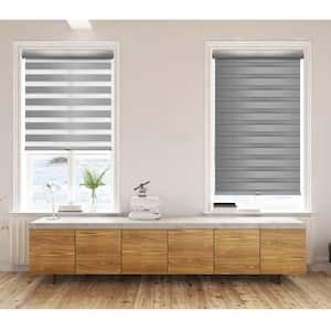 Gray Polyester 34 in.W x 72 in.L Blackout Cordless Zebra Fabric Roller Shades