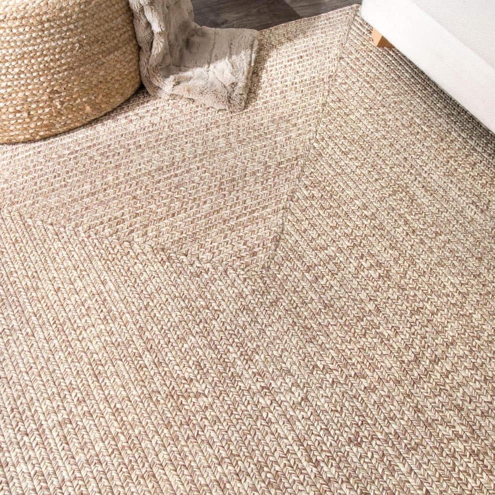 Tan Oval 4' x 6' Braided Synthetic Indoor/Outdoor Rug