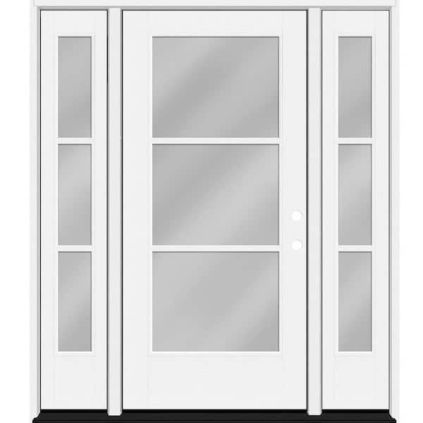 Steves & Sons Legacy 64 in. x 80 in. Icon 3-Lite Modern Clear Glass LHIS Primed Fiberglass Prehung Front Door w/ Dbl 12 in. SL
