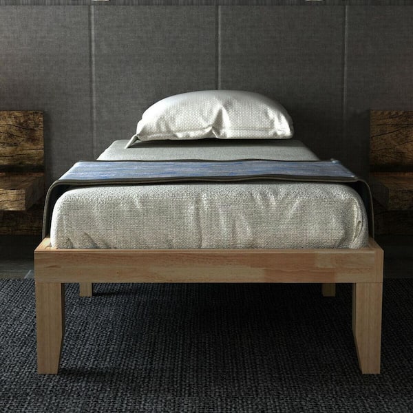 ANGELES HOME Light Brown Wooden Frame Twin Size Platform Bed Slats