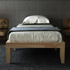 Light Brown Wooden Frame Twin Size Platform Bed Slats Bed Mattress Frame, Not Need Box Spring