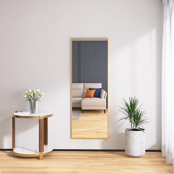 Blisstyle Gold 24 in. W x 64 in. H Modern Rectangle Glass Framed Mirror Wall Mirror Wall Decor Mirror
